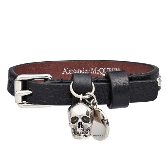 ALEXANDER McQUEEN 'Stud Single Wrap Skull Bracelet' Blk/Silver Made in ITALY NWT - Picture 16 of 16